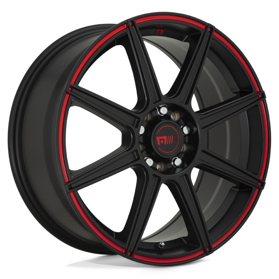 Motegi Racing<br>MR142 CS8 Satin Black Red Stripe (15x6.5)